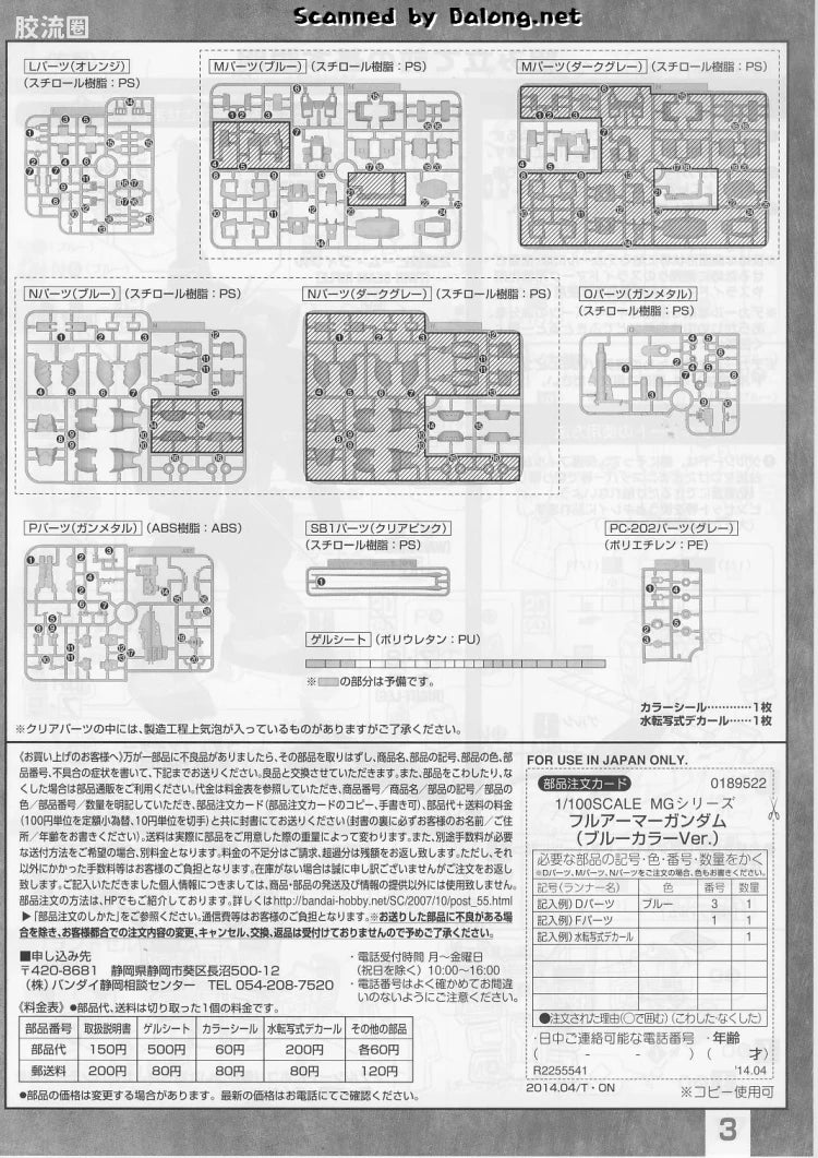P-Bandai MG 1/100 FA-78-1 Full Armor Gundam (Blue Color Ver.)