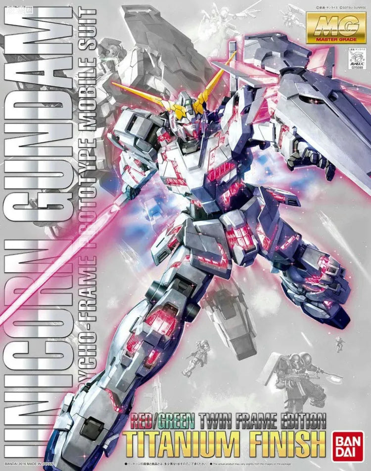 MG 1/100 Unicorn Gundam (Red / Green Twin Frame Edition) Titanium Finish